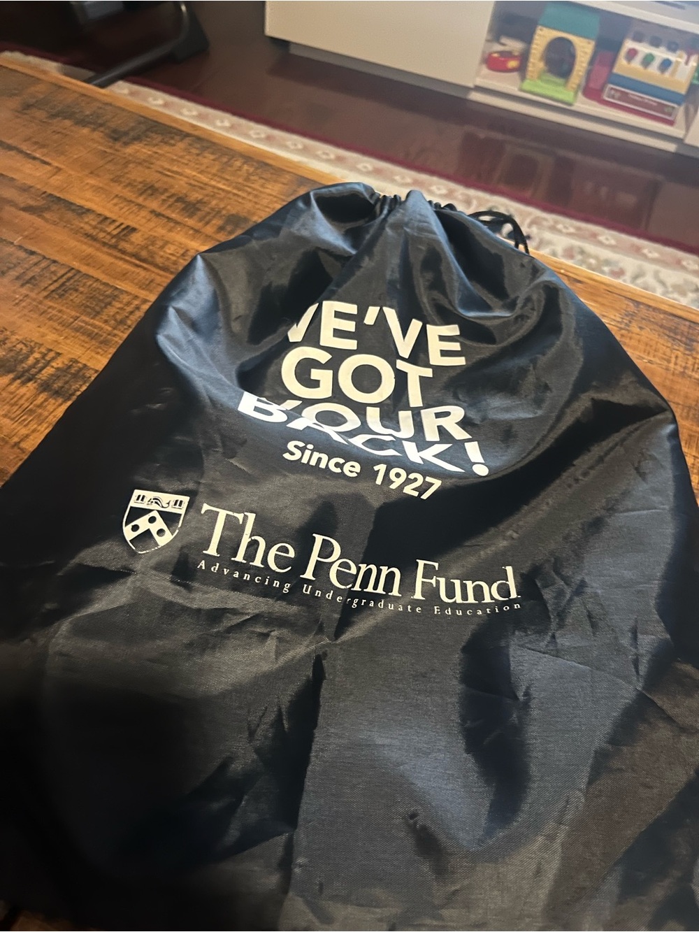 The Penn Fund Black Drawstring Bag - "We've Got Your Back"